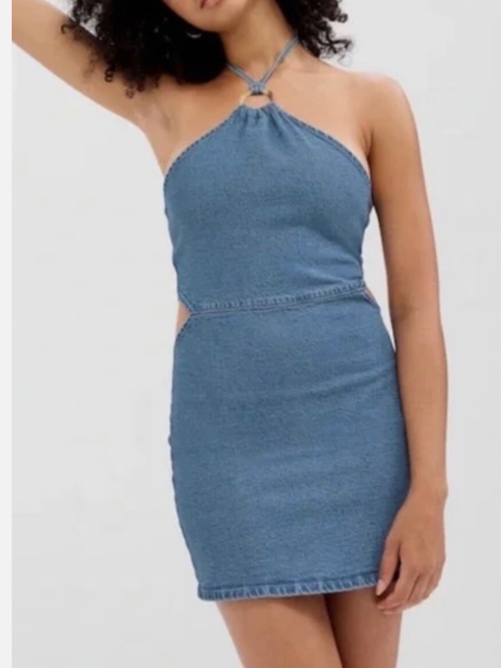NEW WITH TAGS GAP DENIM CUTOUT HALTER MINI DRESS SMALL $60